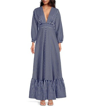 x Venita Aspen Genevieve Novelty Stripe V-Neck Long Sleeve A-line Dress | Dillard's