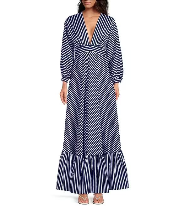 Gianni Bini x Venita Aspen Genevieve Novelty Stripe V-Neck Long Sleeve A-line Dress | Dillard's | Dillard's