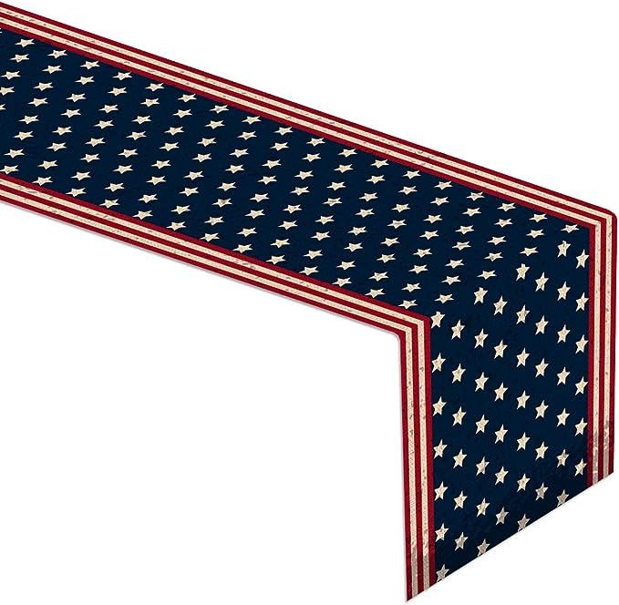 Linen 13x72'' 4th of July Table Runner American Stars and Stripes Flag Tablecloth Independence Da... | Amazon (US)