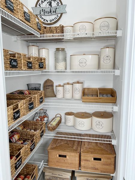 Pantry Organization with pretty baskets and canisters! #home #amazon #amazonhome #founditonamazon #homeorganization #pantry #pantryorganization #homedecor #organization #storage #storagebasket 

#LTKhome