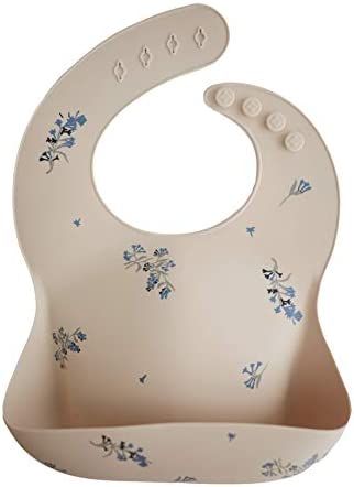 mushie Silicone Baby Bib | Adjustable Fit Waterproof Bibs (Lilac Flowers) | Amazon (US)