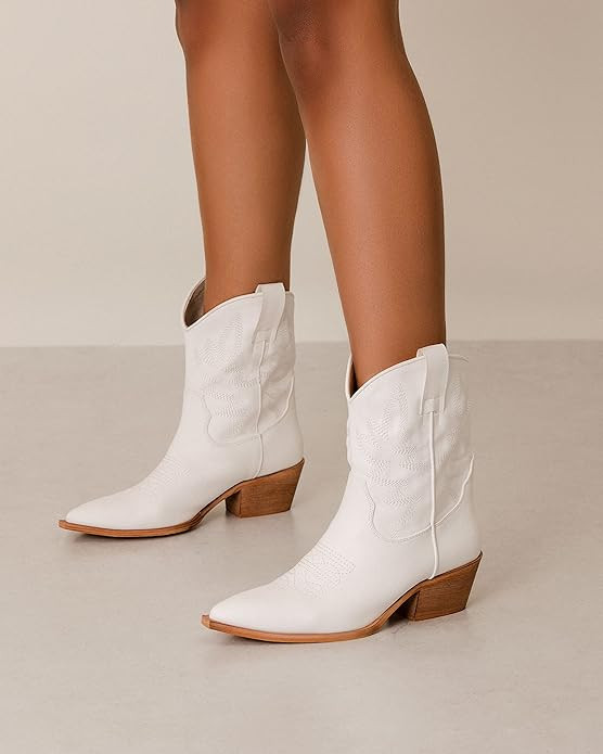 Mi.iM Claire Block Heel Pull-on Pointed Toe Embroidered Ankle Boots | Amazon (US)