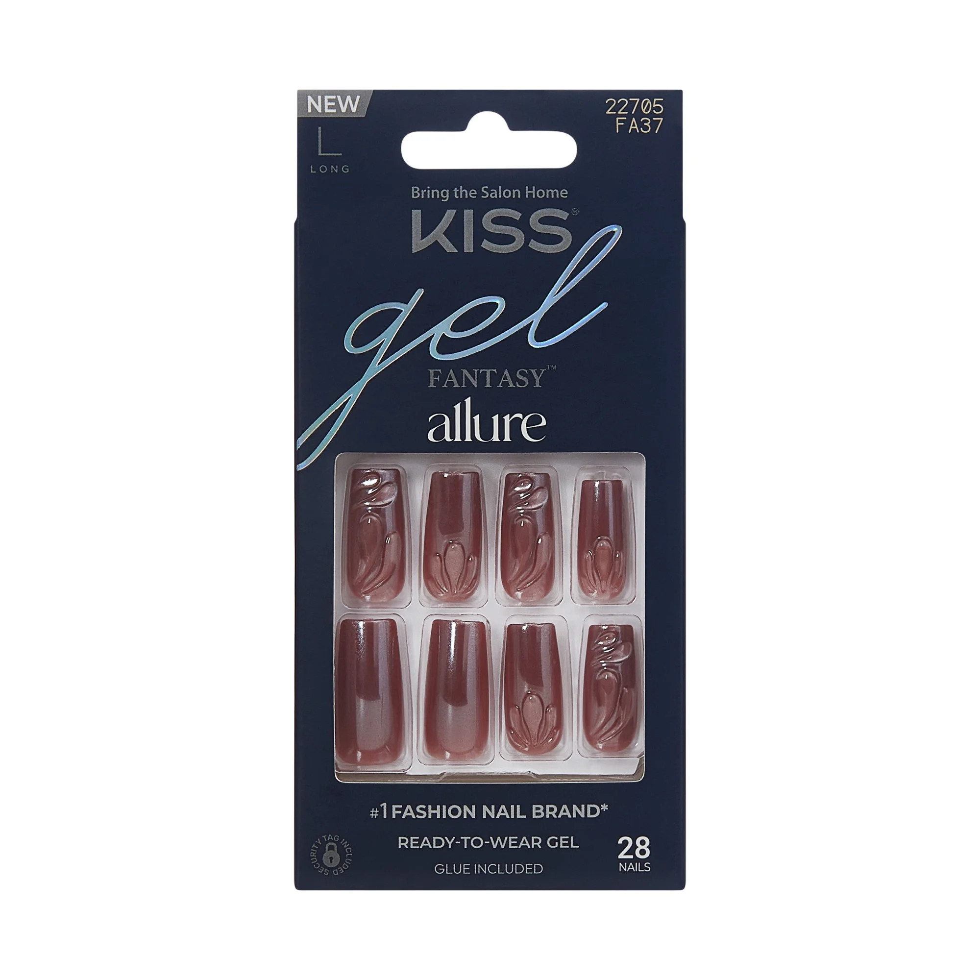 KISS Gel Fantasy Allure Press On Nails, ‘Melody of Us’, Brown, Long Square, 28 Count | Walmart (US)