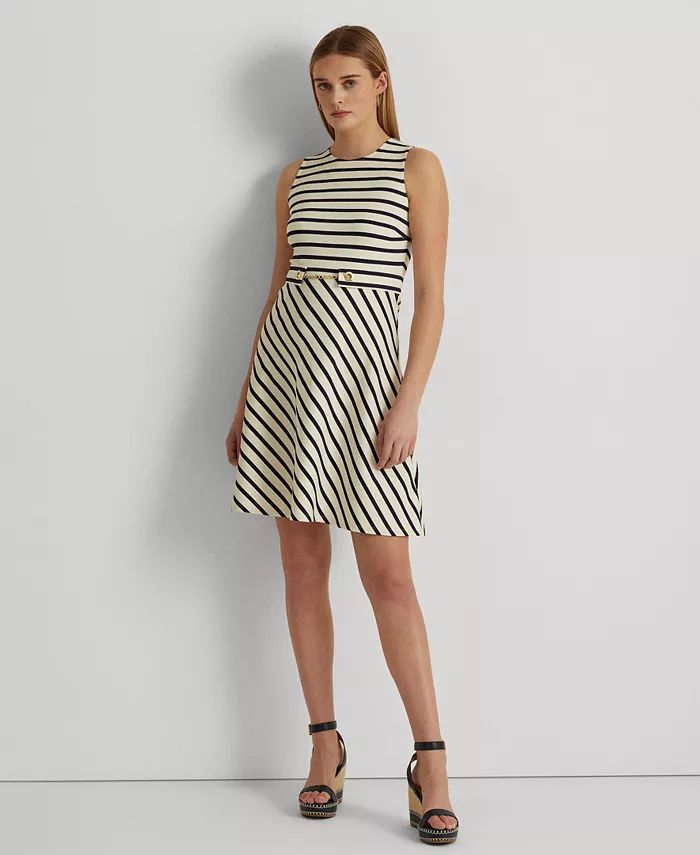 Women's Striped Belted Ponte Dress | Macys (US)