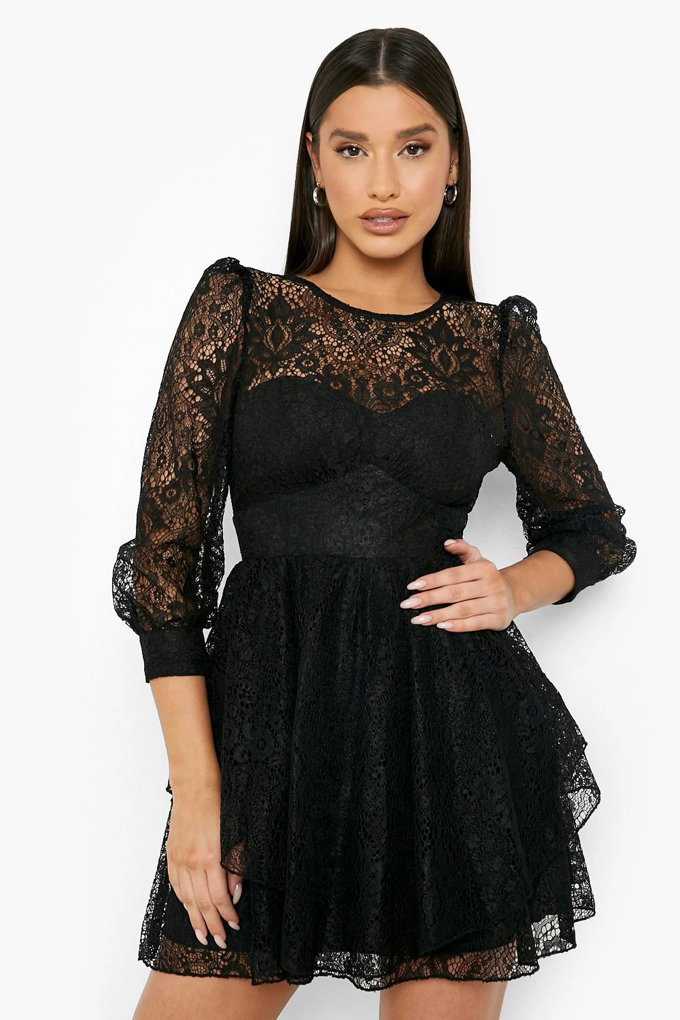 Lace Corset Detail Mini Skater Dress | Boohoo.com (US & CA)