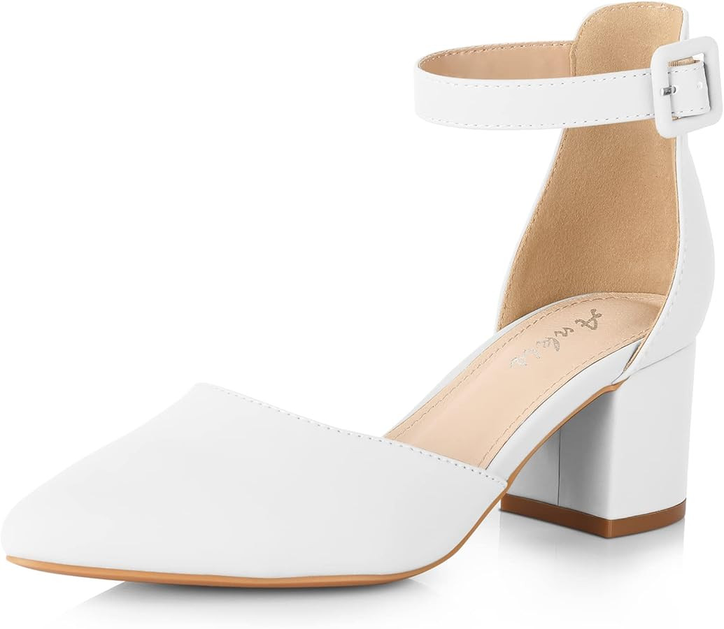 Ankis Closed Toe Heels for Women -Black Nude Gold Silver Pointed Toe Heels Low Block Chunky Women... | Amazon (US)