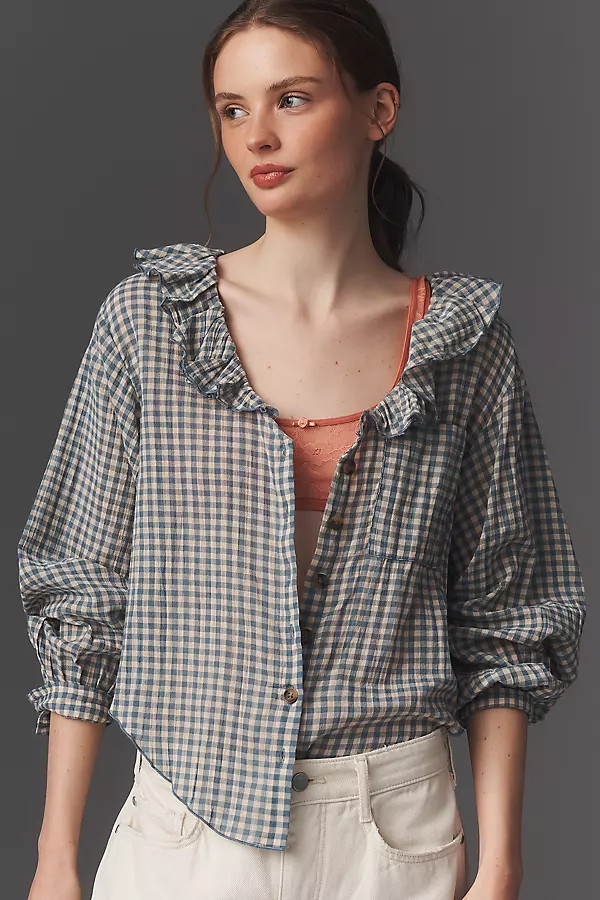 Remy Ruffle Collar Buttondown Shirt by Pilcro | Anthropologie (US)