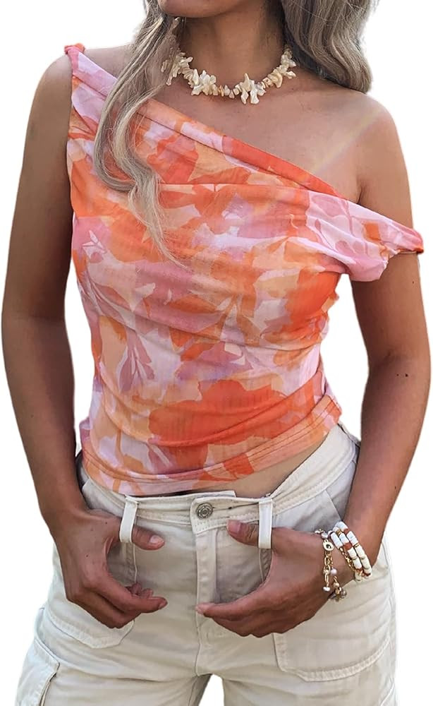 Women's Off The Shoulder Top Sleeveless Twist Strap Slim Fit Tie-Dyed Stretchy Tank Top Y2K Casua... | Amazon (US)