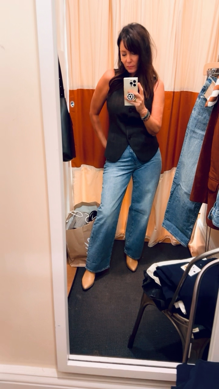 Love this vest worn as a top, has matching pants too! 
Favorite vintage jeans 

#LTKStyleTip #LTKFindsUnder100 #LTKWorkwear