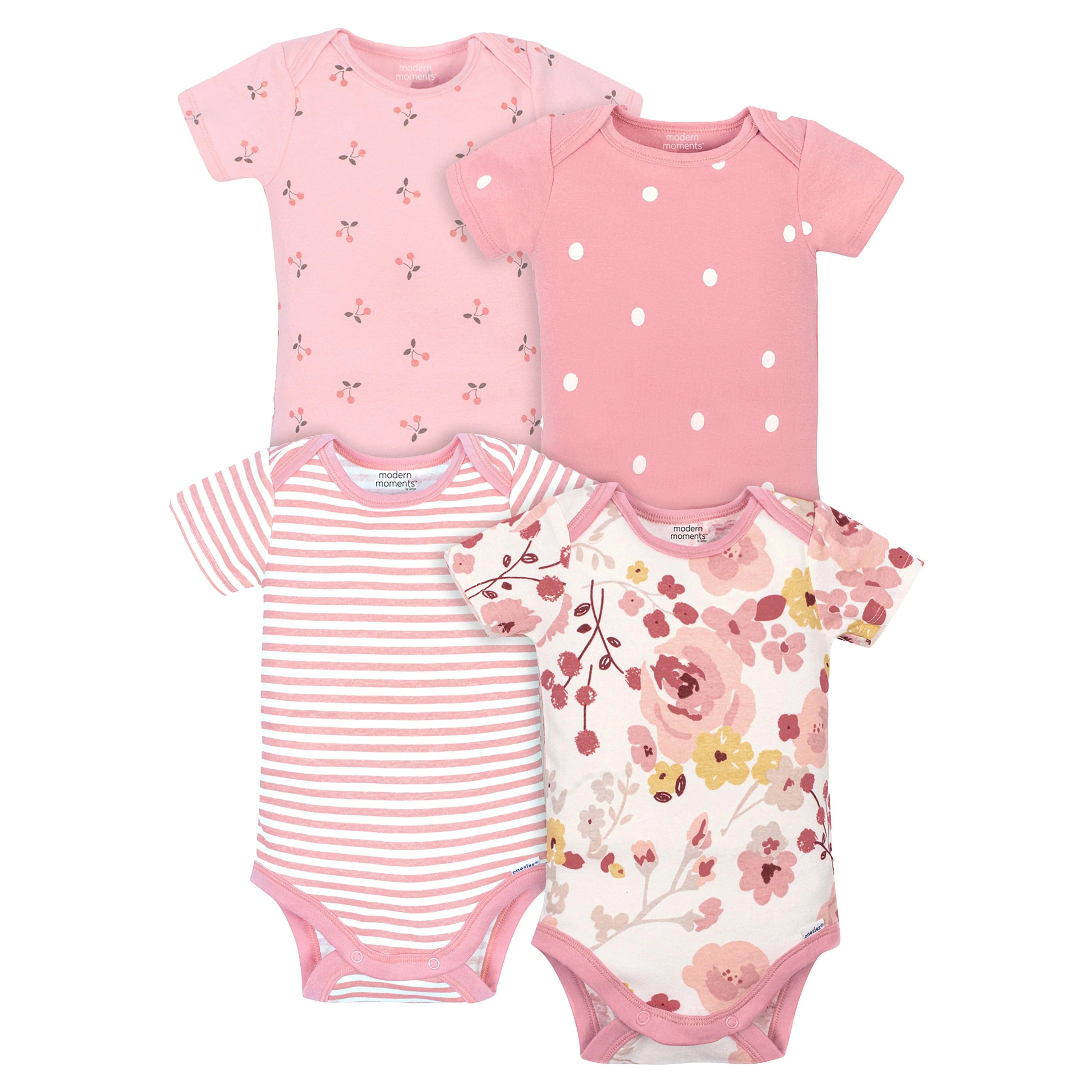 4-Pack Baby Girls Pink Floral Short Sleeve Onesies® Bodysuits | Gerber Childrenswear