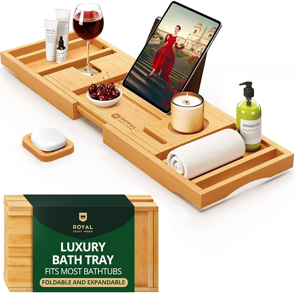 ROYAL CRAFT WOOD Bathtub Tray Caddy for Tub, Bamboo Bath Shelf, Premium Foldable Wood Bath Table,... | Amazon (US)