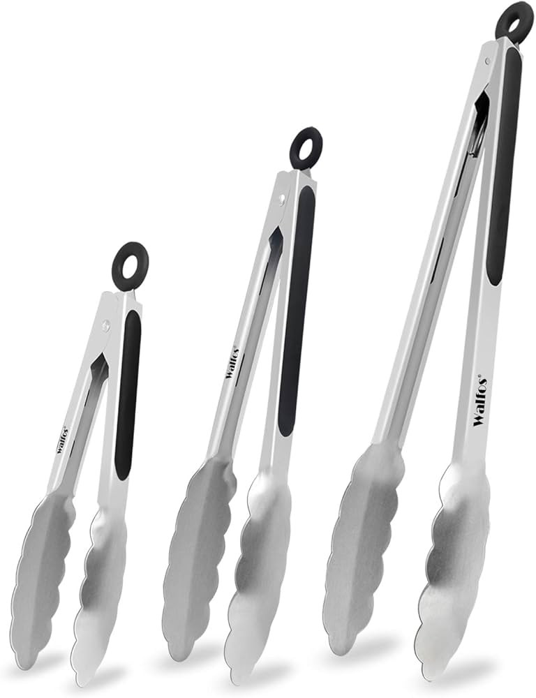 Food Grade Stainless Steel Kitchen Tongs for Cooking,BBQ - 7 ，9 and 12 Inch,Set of 3 Heavy Duty... | Amazon (US)
