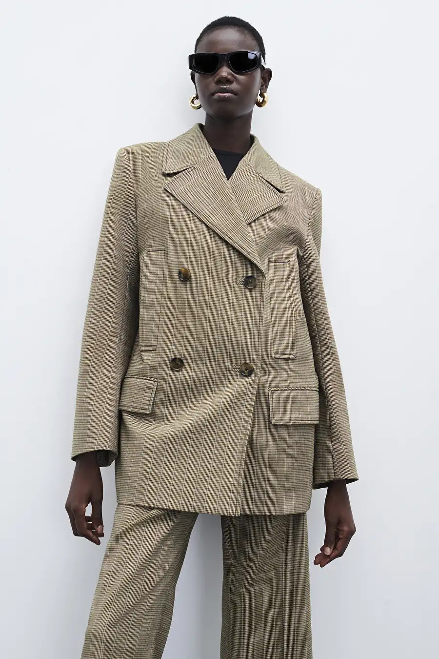 CHECKED DOUBLE-BREASTED BLAZER - BROWN / CHECKED - COS | COS UK