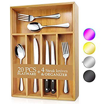 24-Piece Silverware Set, Flatware Set Mirror Polished, Dishwasher Safe Service for 4, Include Knife/ | Walmart (US)