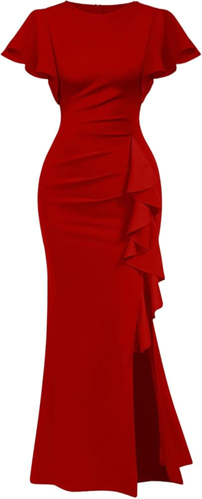 Memoriesea Women's Elegant High Split Ruched Bodycon Mermaid Evening Cocktail Maxi Dress | Amazon (US)