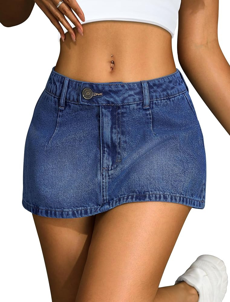 IWD Denim Mini Skirt Low Waisted Micro Skort | Amazon (US)