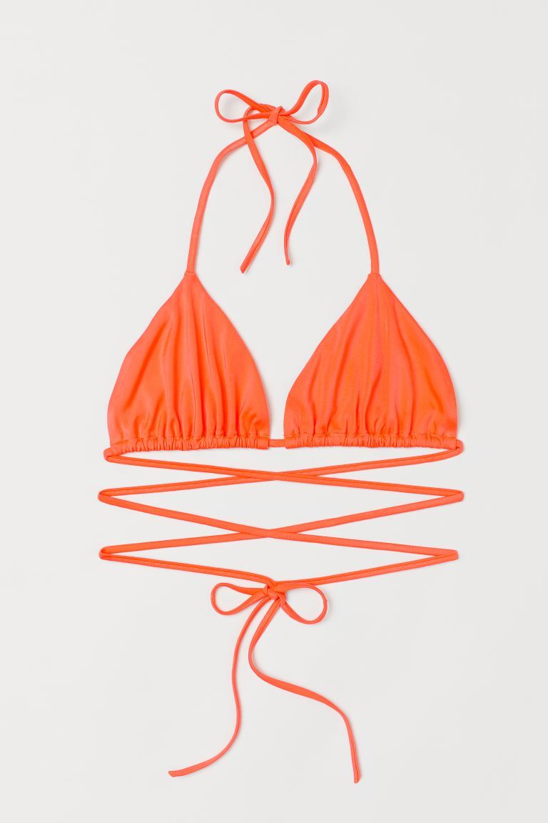 Lined, soft-cup triangle bikini top. Narrow shoulder straps to tie at back of neck and long, narr... | H&M (US + CA)