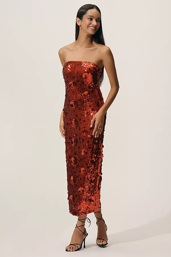Endless Rose Strapless Sequin Midi Dress | Anthropologie (US)