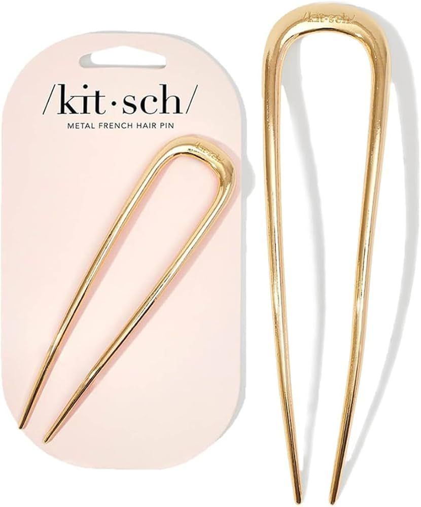 Kitsch Metal French Hair Pins for Women - Gold French Pins for Thick Hair, U Shaped Hair Pins, Me... | Amazon (US)