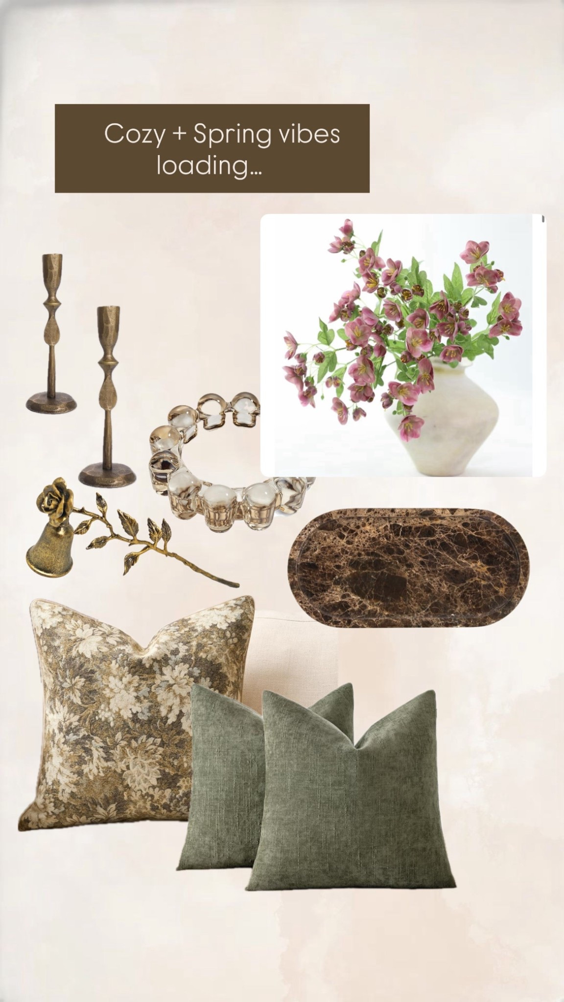 Cozy + Spring vibes loading… 🌿🤍
Mixing warm metals, soft florals, marble accents, and textured pillows to refresh my space for the new season.

#LTKhome #SpringDecor #NeutralHome #CozyHome #HomeRefresh #LivingRoomInspo #PillowStyling #CoffeeTableDecor #WarmNeutrals #HomeDetails
