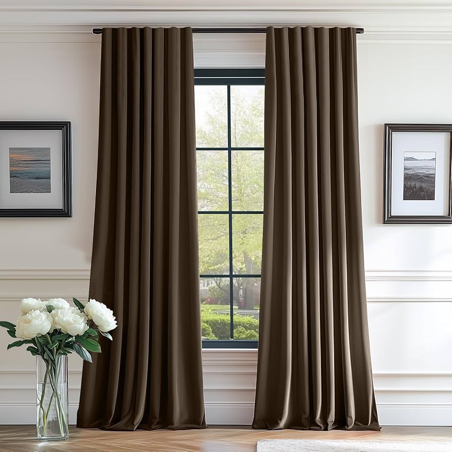 Lazzzy Dark Brown Velvet Curtains Blackout Thermal Insulated Curtains 102 Inch Long Window Drapes... | Amazon (US)