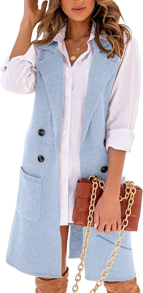 Danedvi Women Open Front Lapel Collar Cardigan Vest Button Down Long Sweaters Cardigan Solid Oute... | Amazon (US)