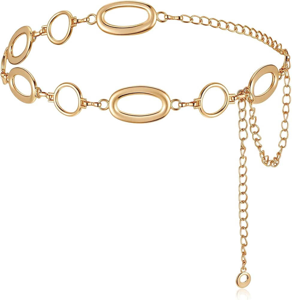 Chain Belt for Women Ladies Girls, Adjustable Circle Chain Metal Belt for Dresses, Jeans, Skirts | Amazon (US)