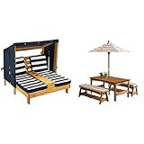 KidKraft Outdoor Double Chaise Lounge, Honey/Navy/White, One Size & 00 Outdoor Table and Bench Set w | Amazon (US)