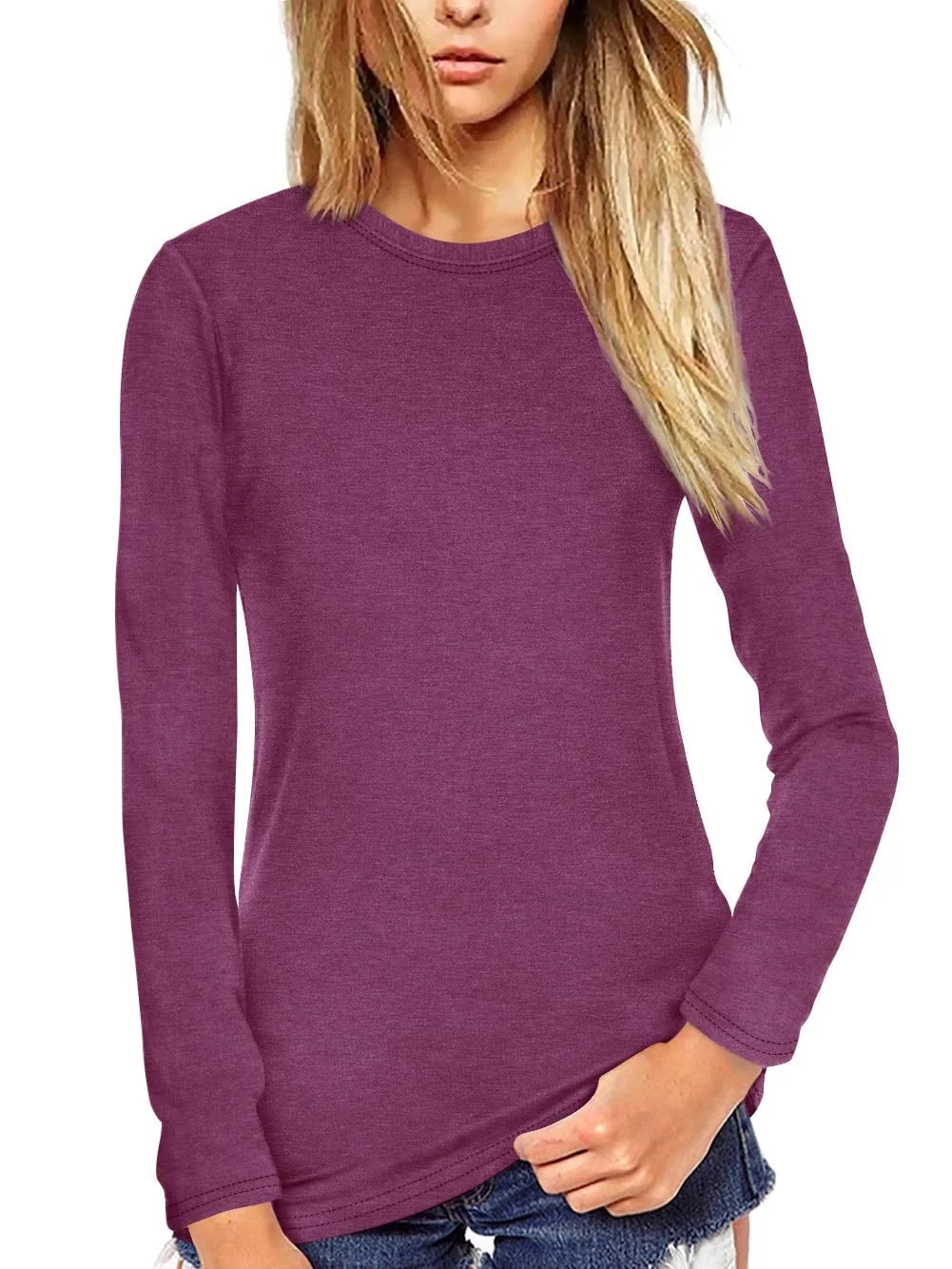 Fancyglim Women T Shirt Long Sleeve Crew Neck Tee Tops(Burgundy 2XL) | Walmart (US)