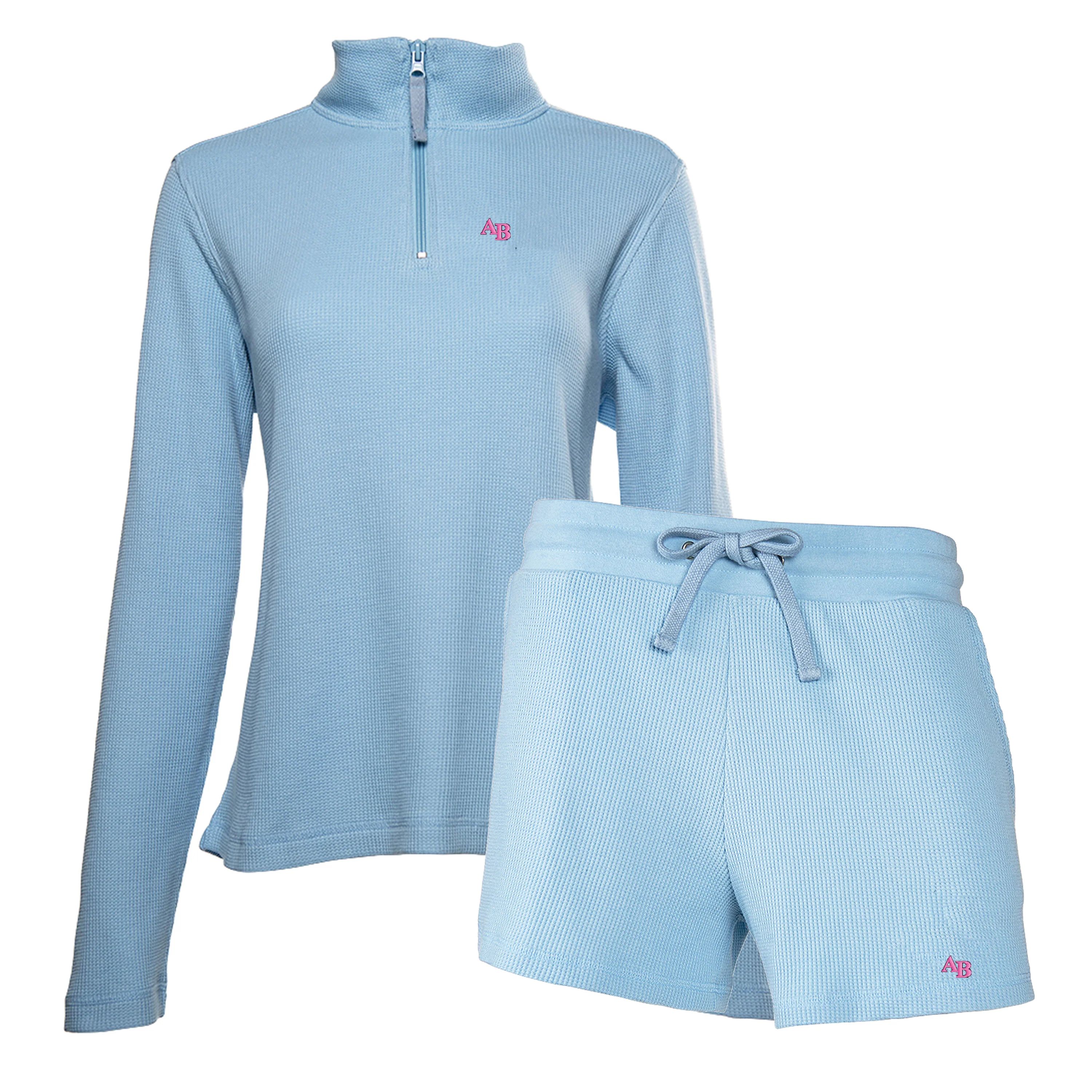 Initialed Waffle Quarter Zip & Shorts Lounge Set | United Monograms