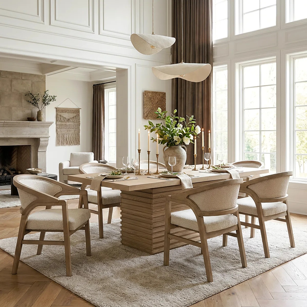 Avelin 7-Piece Modern Rubberwood Dining Set With Upholstered-Back Chairs | Wayfair North America