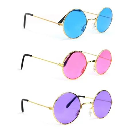 Skeleteen Tinted Round Hippie Glasses Pink Purple and Blue 60 s Style Hipster Circle Sunglasses - 3  | Walmart (US)