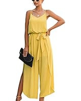 ECOWISH Womens Jumpsuit Spaghetti Strap Wide Leg Split Jumpsuits Long Overalls Summer Beach Loose... | Amazon (US)