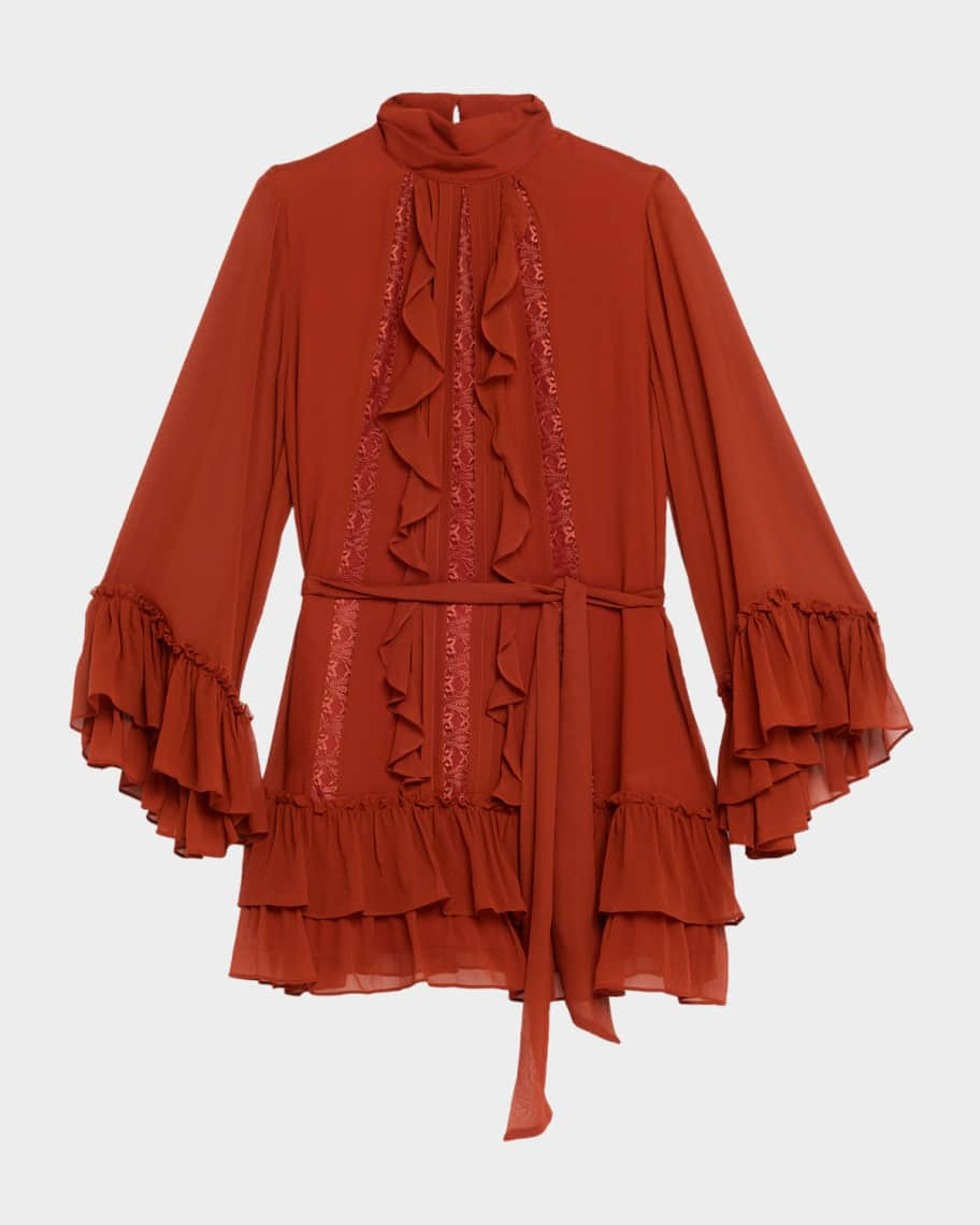 Claudia Silk Chiffon Ruffle Tiered Mini Dress | Neiman Marcus