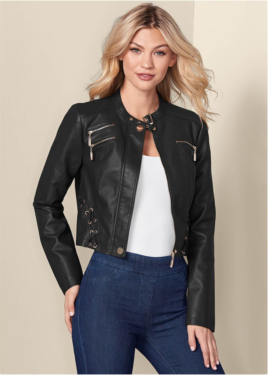 Faux-Leather Lace-Up Jacket | VENUS