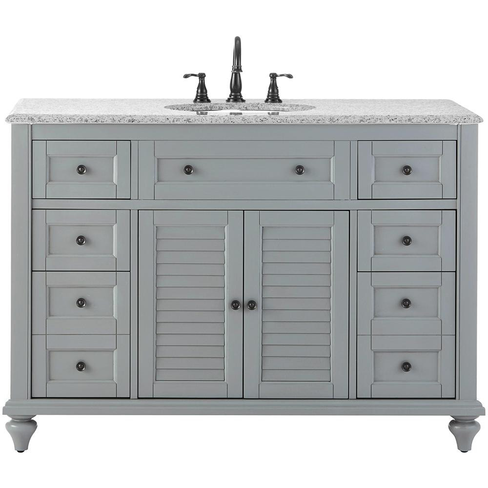 Hamilton Shutter 49.5 in. W x 22 in. D Bath Bath Vanity in Grey with Granite Vanity Top in Grey w... | The Home Depot