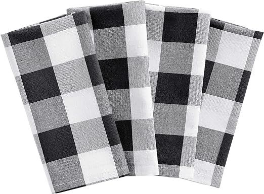 Elrene Home Fashions Farmhouse Living Buffalo Check Napkins, Set of 4, 20" X 20", Black/White 4 | Amazon (CA)