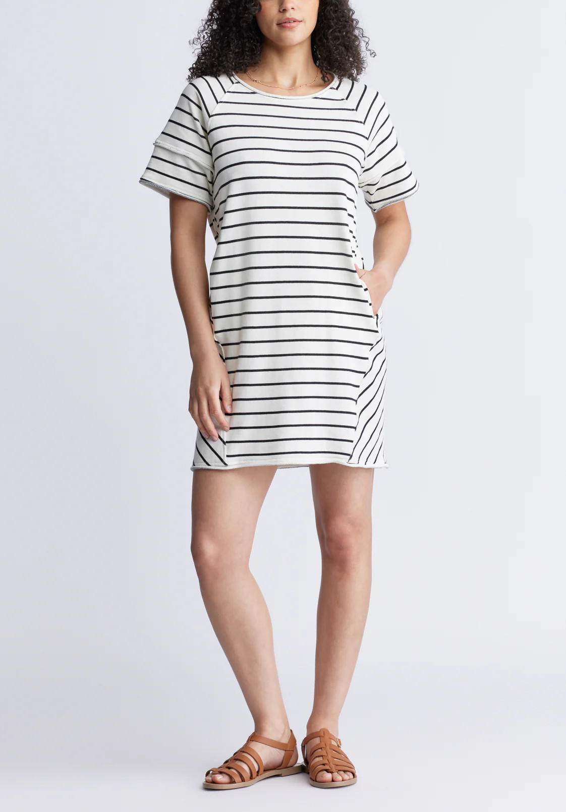 Delfina Women's T-Shirt Dress, White and Black Striped - KD0006S | Buffalo David Bitton