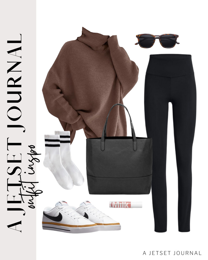 I enjoy wearing a turtleneck sweater and black leggings on planes. A large vegan leather tote bag and SOJOS polarized sunglasses complete the look. I love this Milk Makeup Odyssey Lip Gloss, too, so I’m bringing this on my next trip. 

 #LTKSeasonal #LTKSaleAlert #LTKTravel