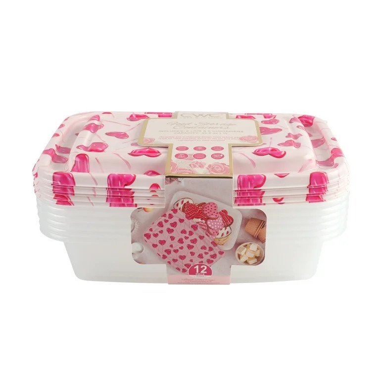Cook with Color, Valentine’s Printed Food Storage Containers with Lids, 12 Piece Set, 6 Rectang... | Walmart (US)