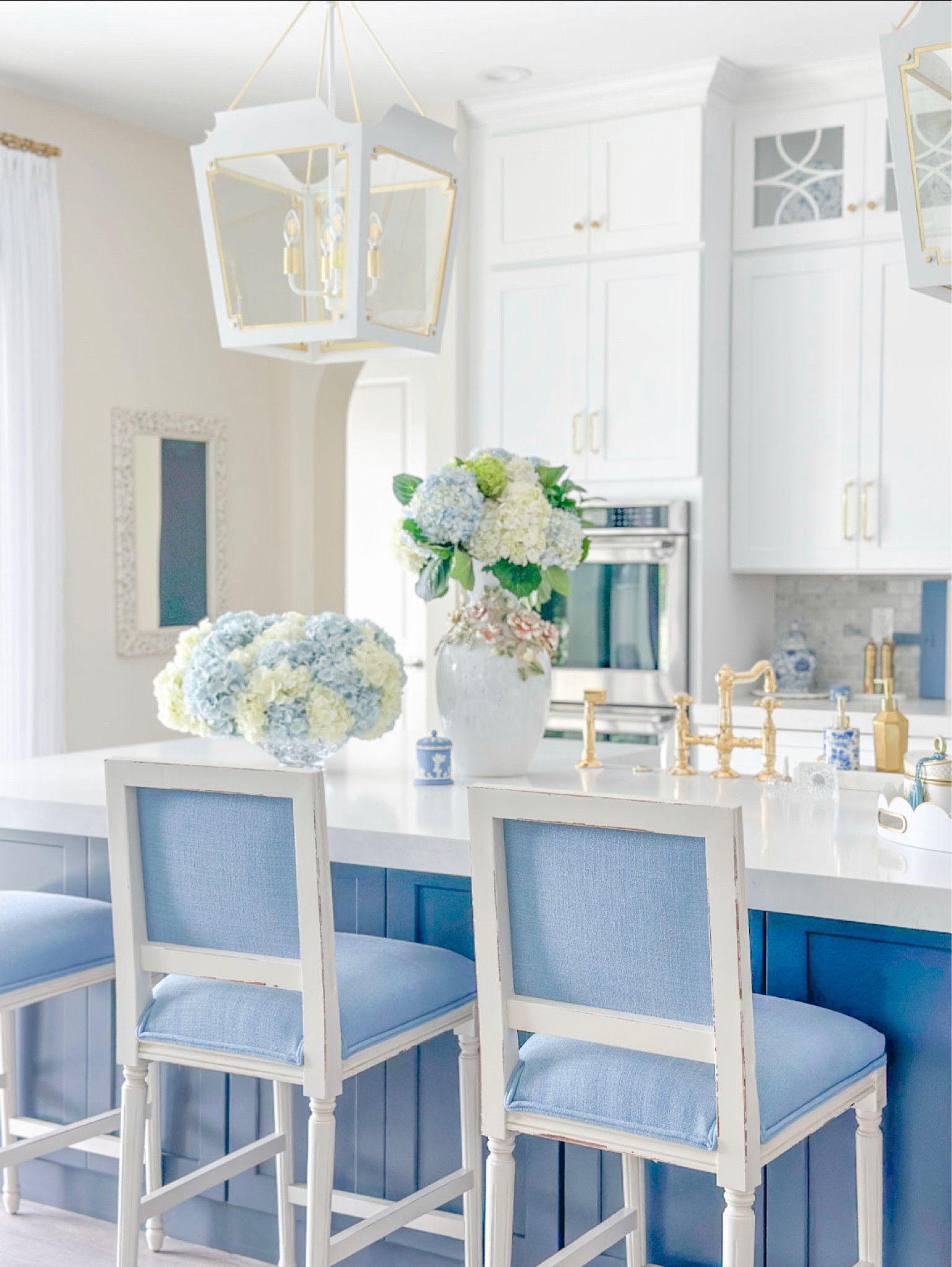 Blue chairs, blue counter stool, counter stools, neoclassical stools, French stools, French country.

#LTKhome