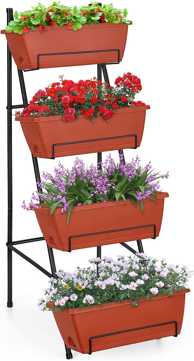 OYEAL Raised Garden Bed 4 Tier Vertical Garden Planter Indoor Outdoor Raised Planter Box with Leg... | Amazon (US)