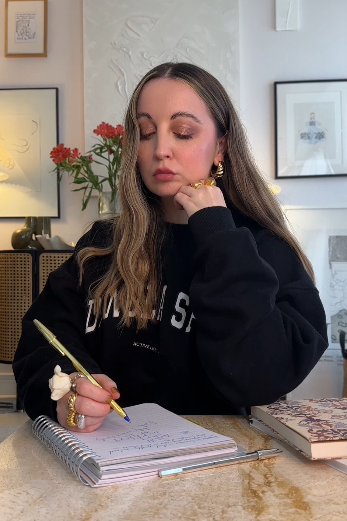 Elevating my writing desk looks one accessory at a time 🩶🩶
Adanola sweater | Gold oversized earrings | Summer workwear | Accessories | Jewellery | Romantic outfits 

#LTKworkwear #LTKuk #LTKeurope