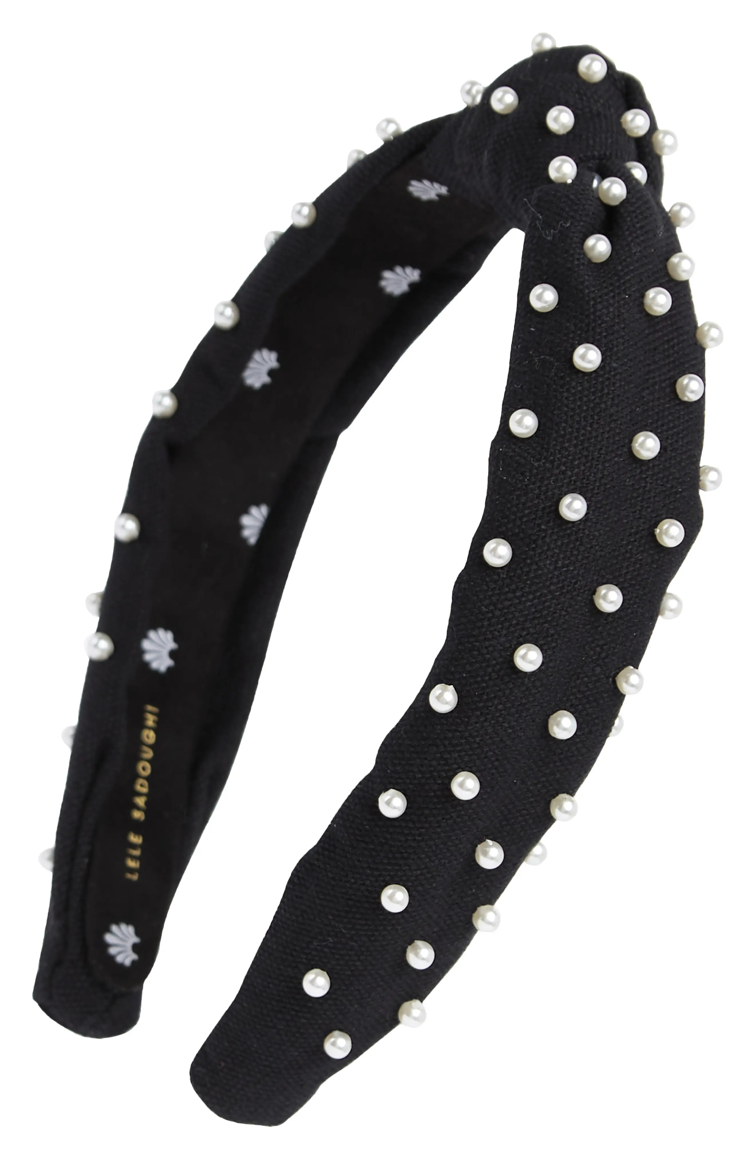 Lele Sadoughi Imitation Pearl Knotted Headband in Black at Nordstrom | Nordstrom