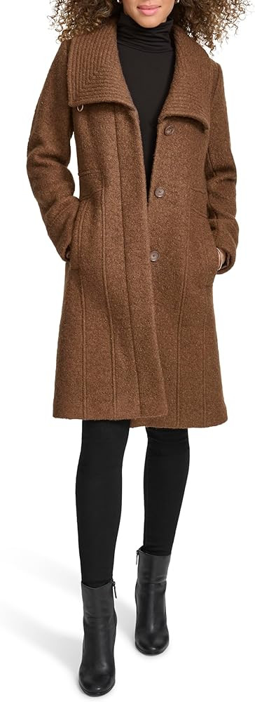 Kenneth Cole womens Pressed Boucle Wool Coat With Oversized Wing Collar | Amazon (US)