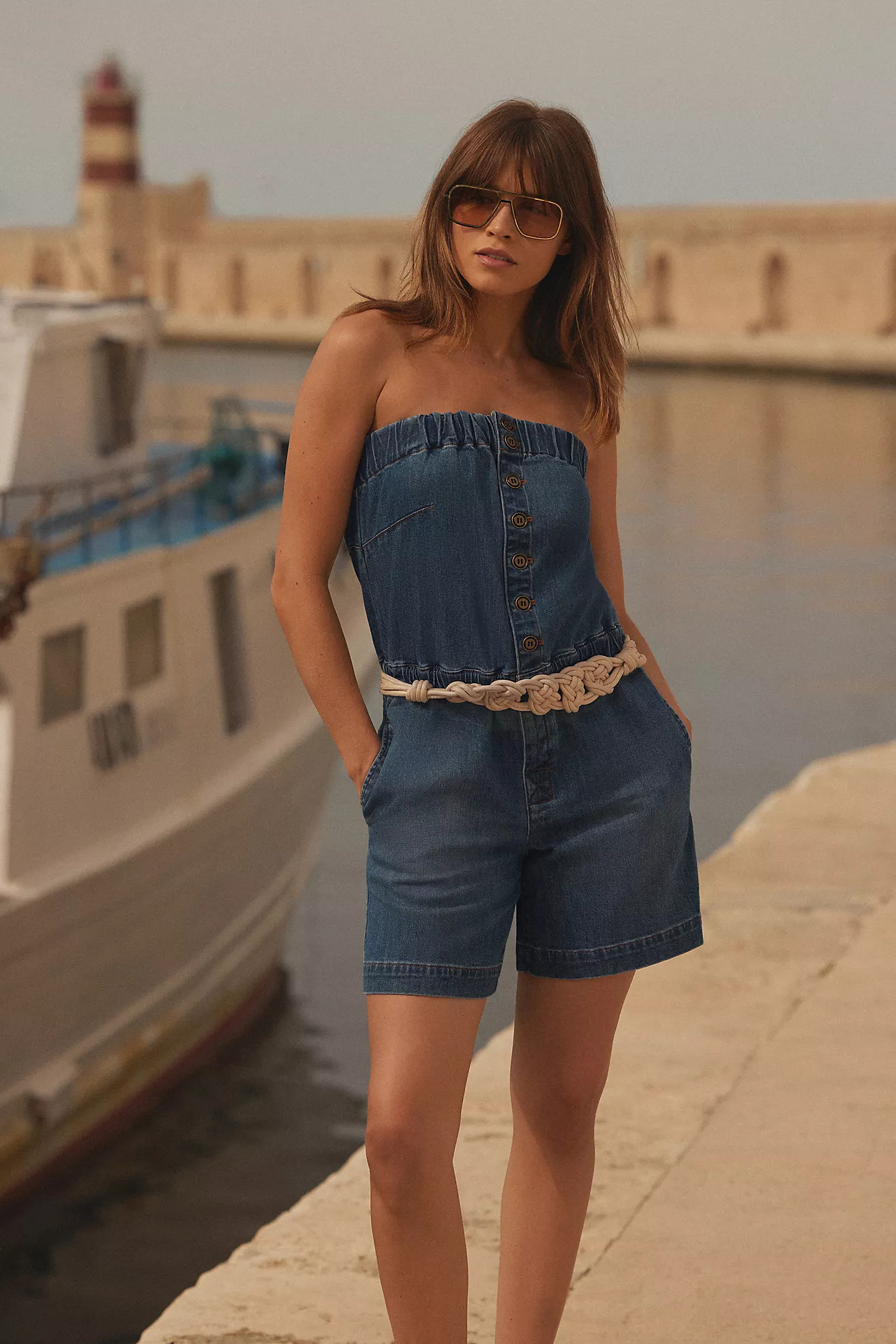 Pilcro Strapless Denim Romper | Anthropologie (US)