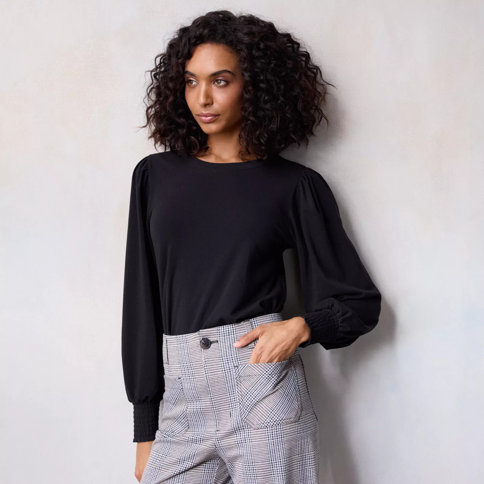 Petite LC Lauren Conrad Smocked Cuff Top | Kohl's