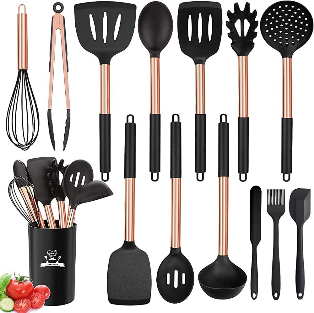 Silicone Cooking Utensil Set, 14pcs Kitchen Utensils Set Non-stick Heat Resistant Cookware Copper... | Amazon (US)