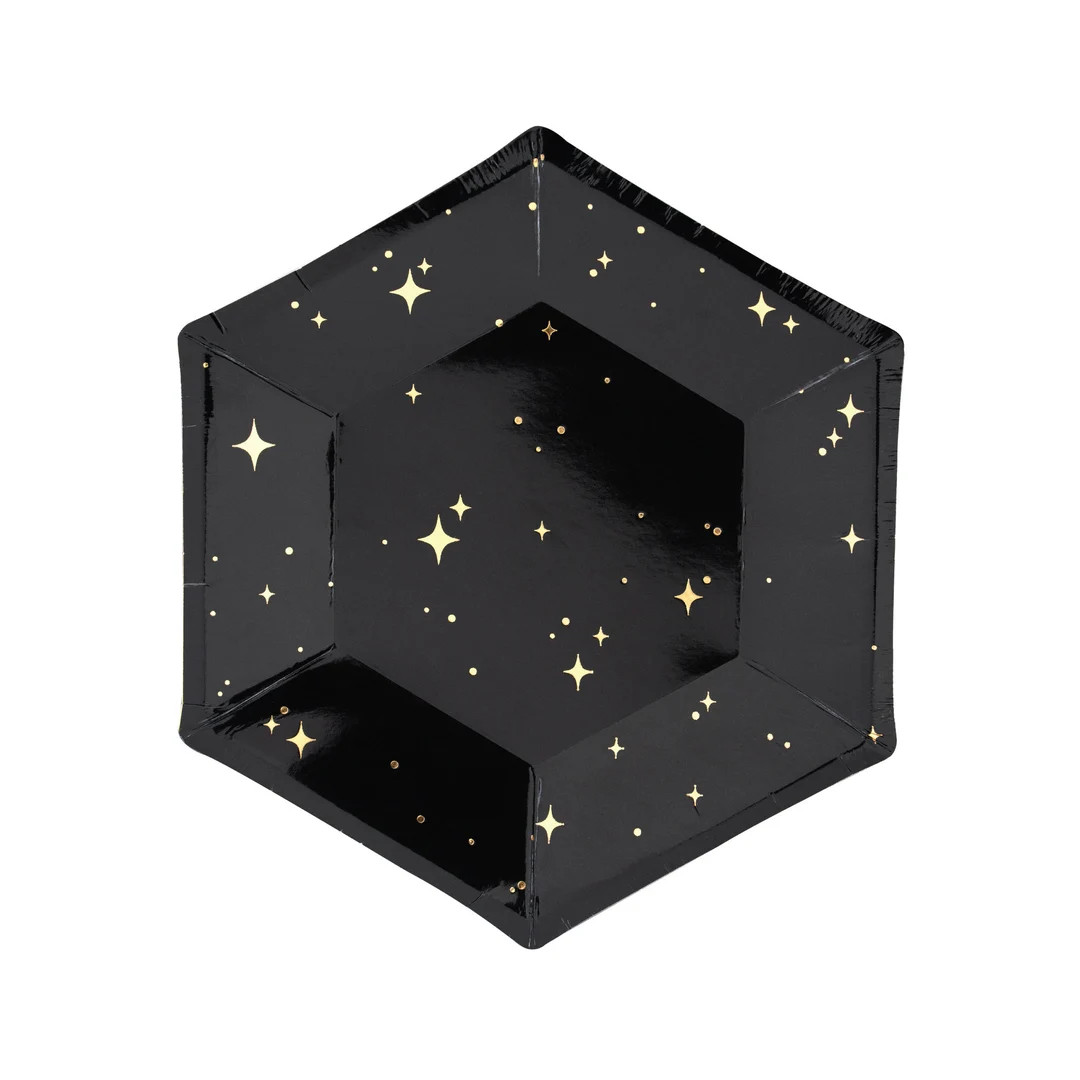 Black & Gold Star Dessert Plates 6ct New Year's Eve - Etsy | Etsy (US)