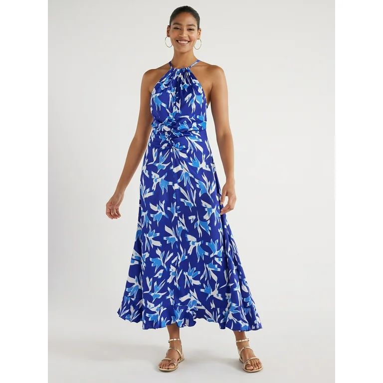 Scoop Women's Ruched Halter Dress, Sizes XS-XXL - Walmart.com | Walmart (US)